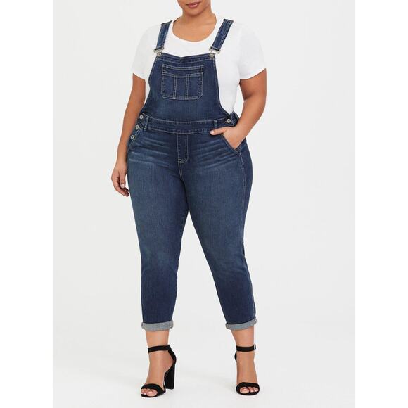 torrid Denim - Torrid Crop Overall - Vintage Stretch Dark Wash Women's Plus Size 20